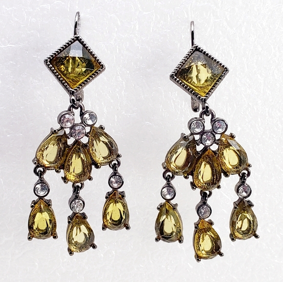 Pretty Peridot and Clear Rhinestones Chandelier Dangle Earrings 2.2" - Picture 5 of 6